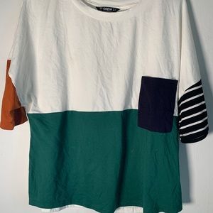 Striped sleeved, pocket colorblock shirt